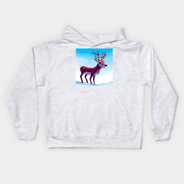 Cute Cartoon Reindeer in the Snow Kids Hoodie by Geminiartstudio